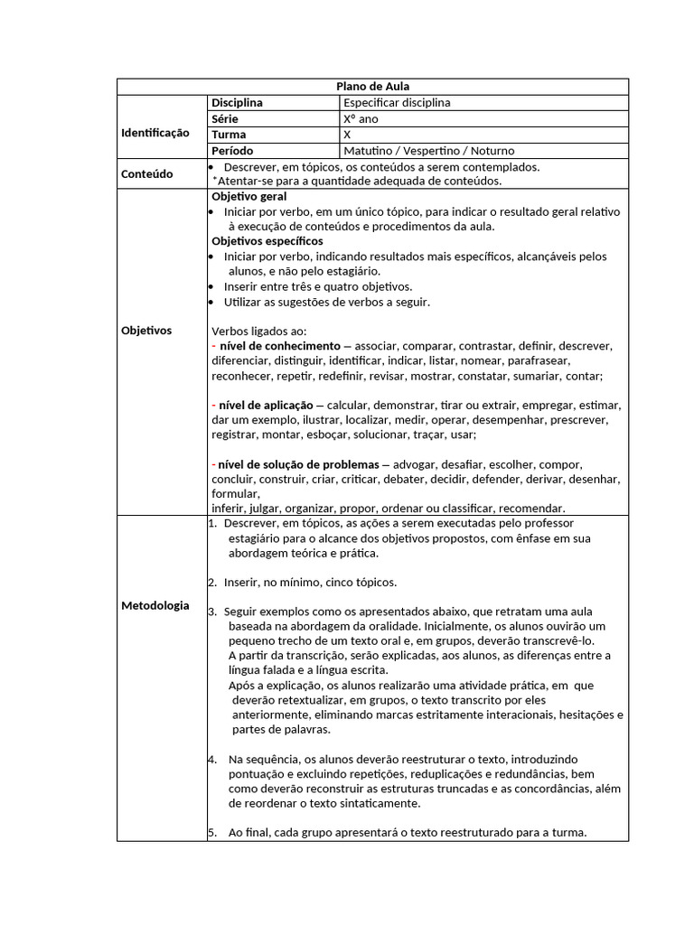 Modelo de Plano de Aula de Português | PDF | Carreira e Crescimento ...