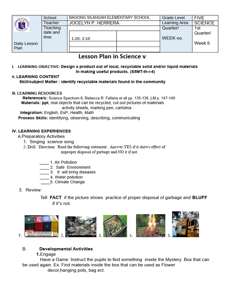 Grade 5 Science Lesson on Recycling | PDF | Recycling | Waste