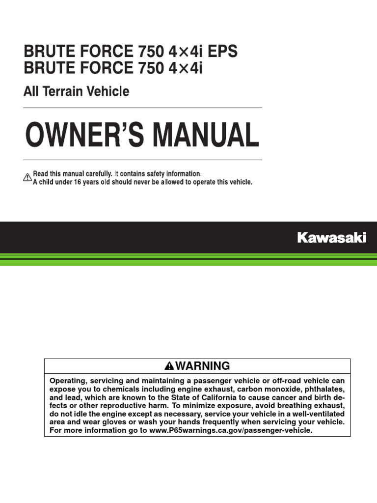 Kawasaki Brute Force 750 Safety Manual | PDF | Manual Transmission ...