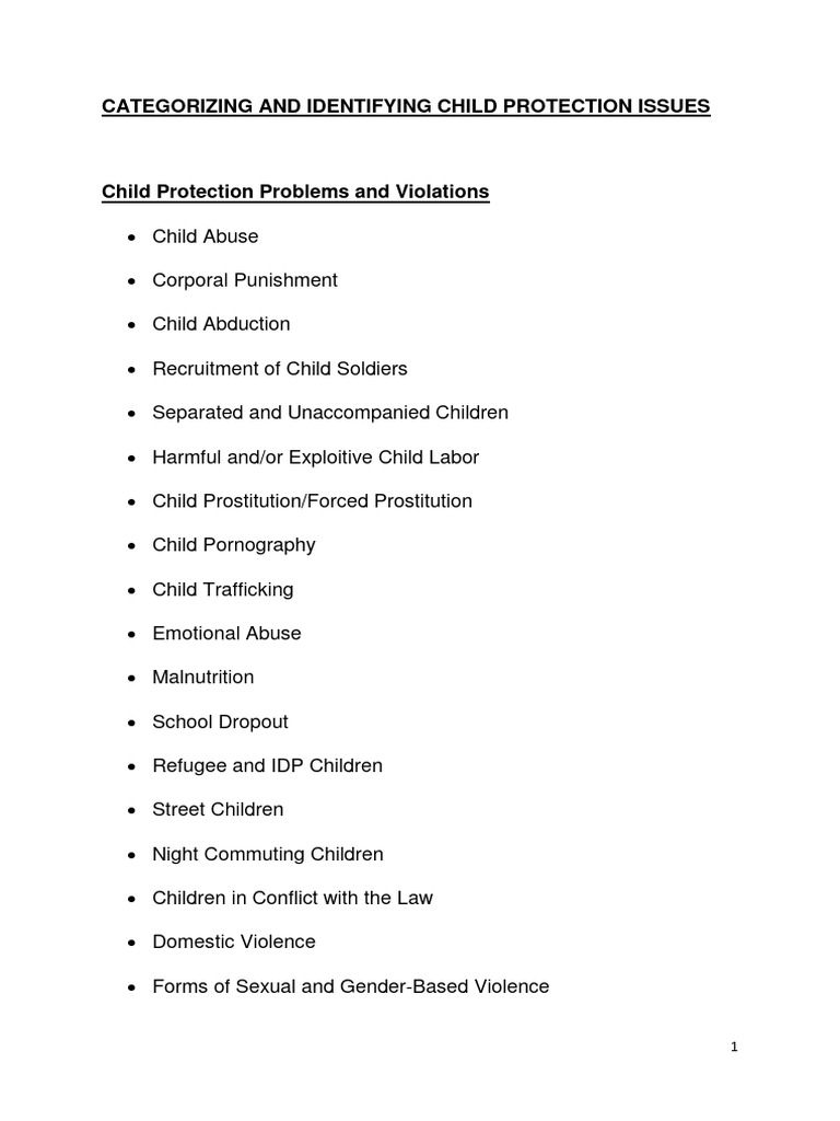 Categorizing and Identifying Child Protection Issues PDF Child