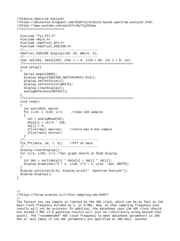 Arduino Spectum Analyzer | PDF | Telecommunications | Computer Science
