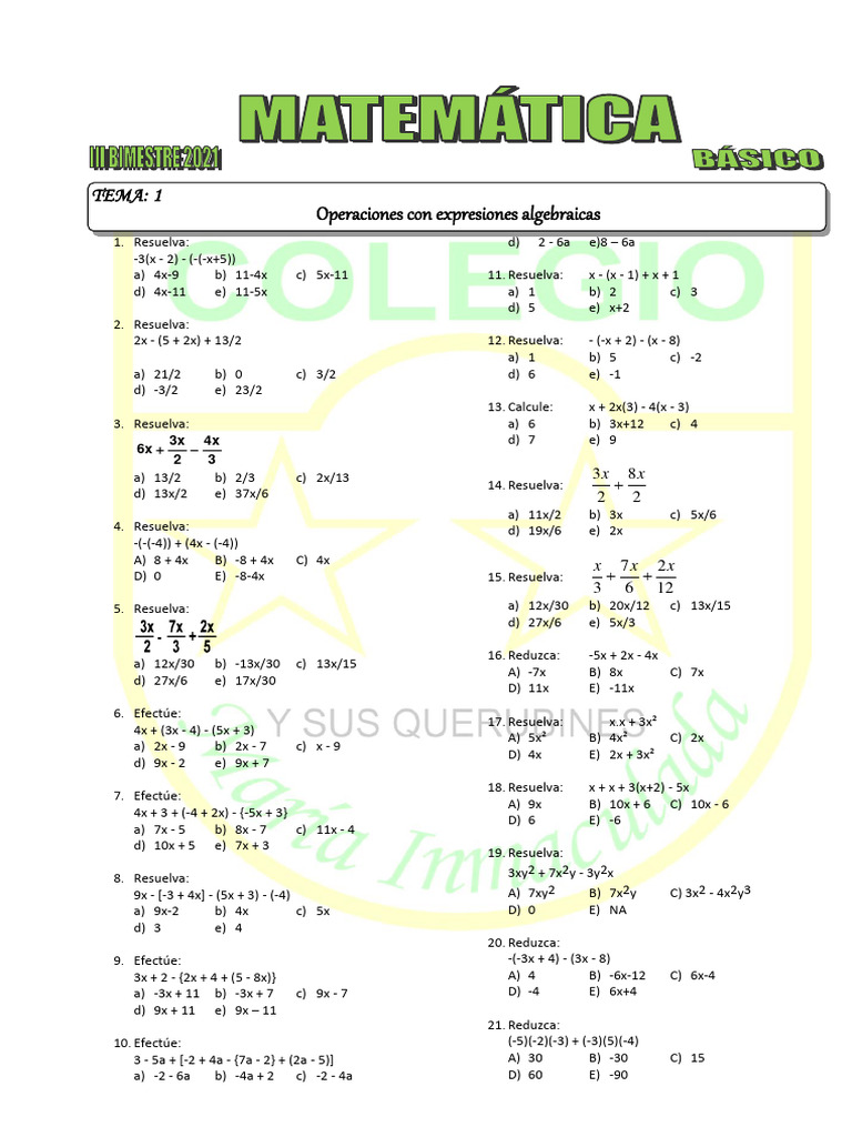 Matematica Basico III Bimestre Inmaculada | PDF