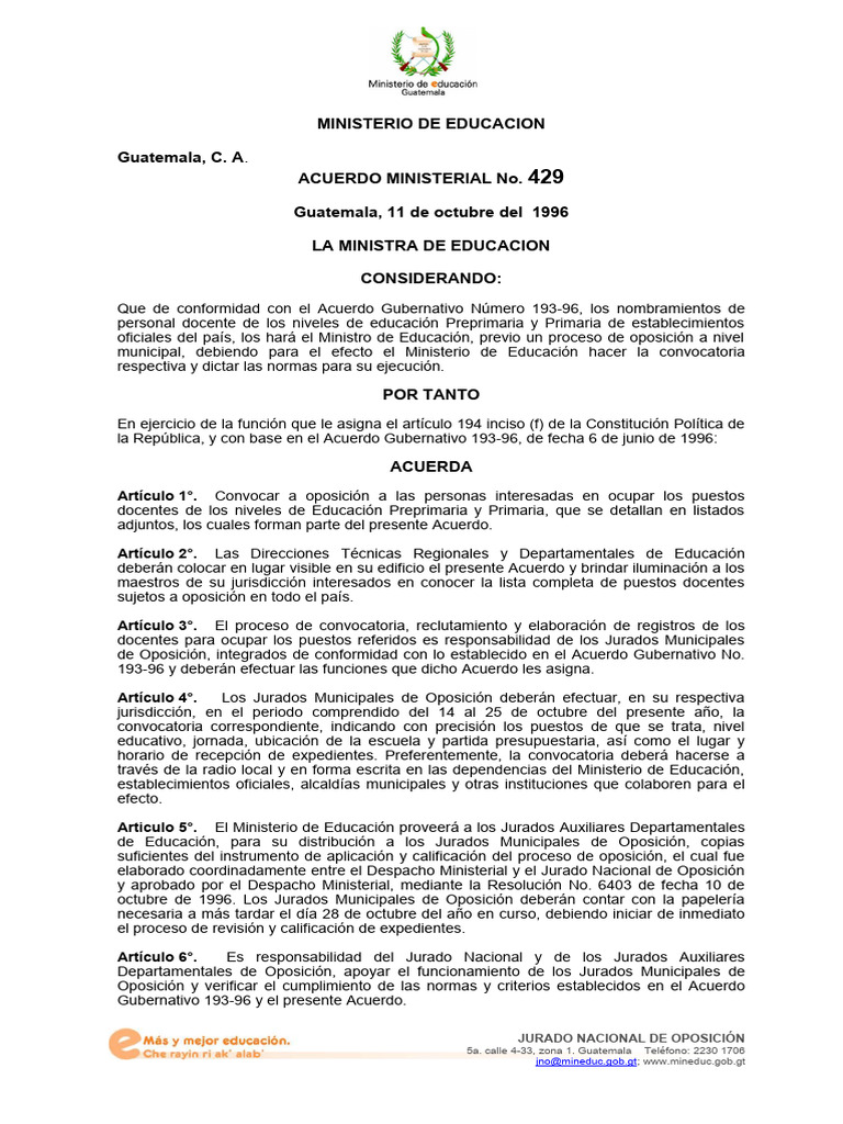Acuerdo Ministerial No. 429 | PDF