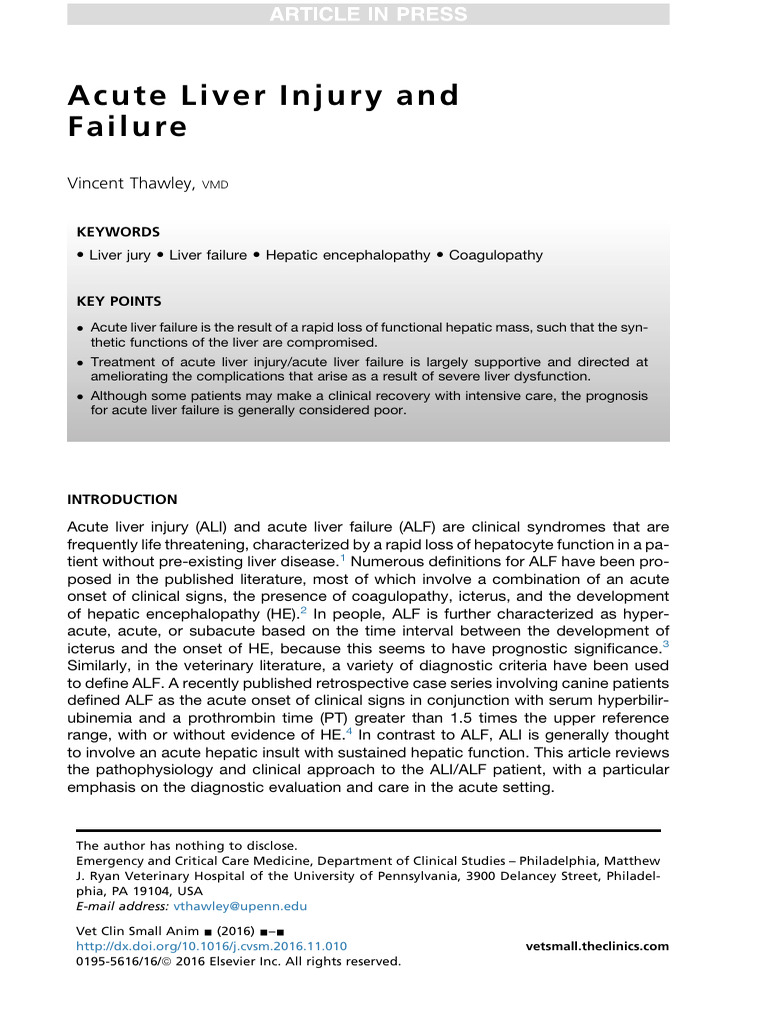 Acute Liver Injury and Failure Overview | PDF | Coagulation | Alanine ...