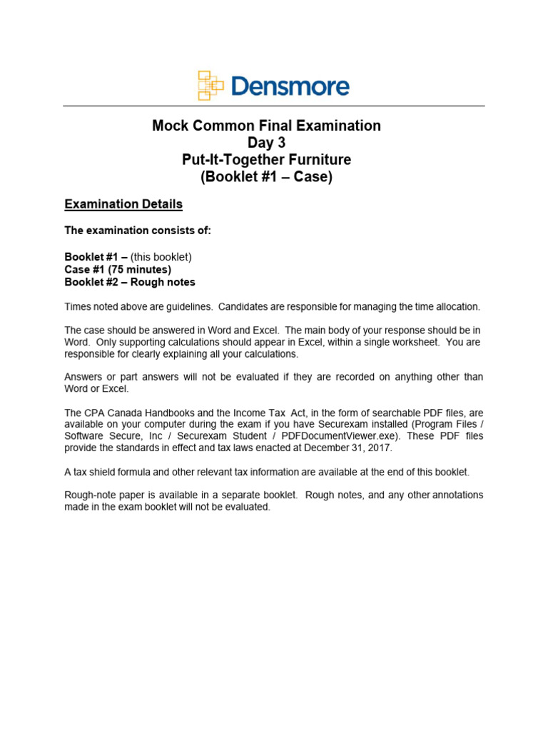 CFE Day 3 Practice Case PutItTogether Furniture PDF Taxes