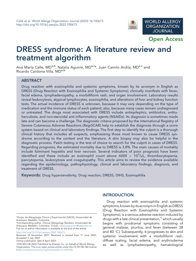 DRESS Syndrome A Literature Review and Treatment PDF Medical