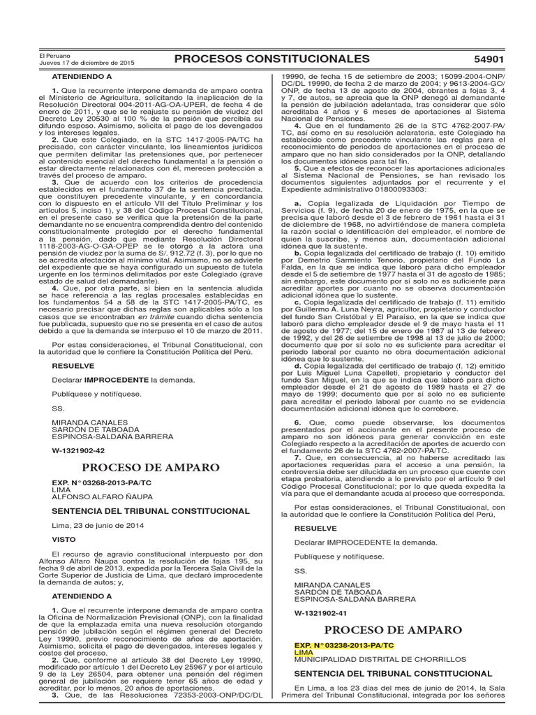 Improcedencia de demandas de amparo | PDF | Ley procesal | Caso de ley