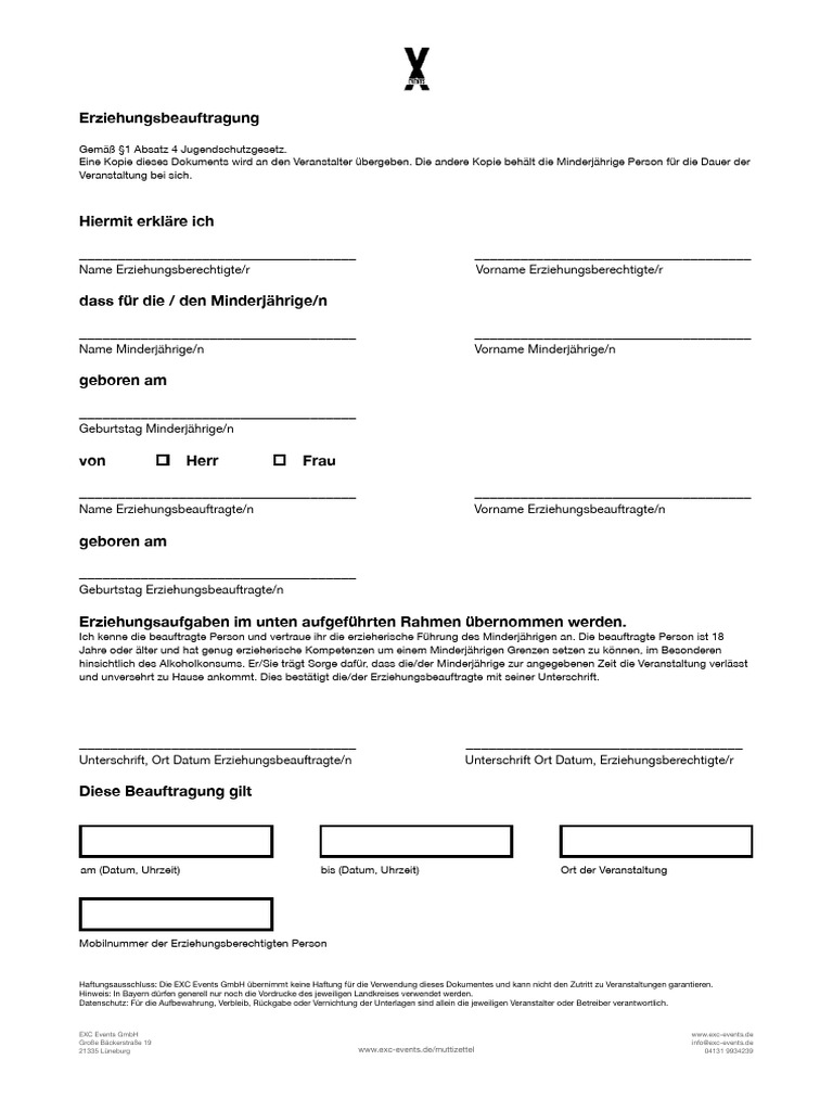 Muttizettel EXC Events GMBH | PDF