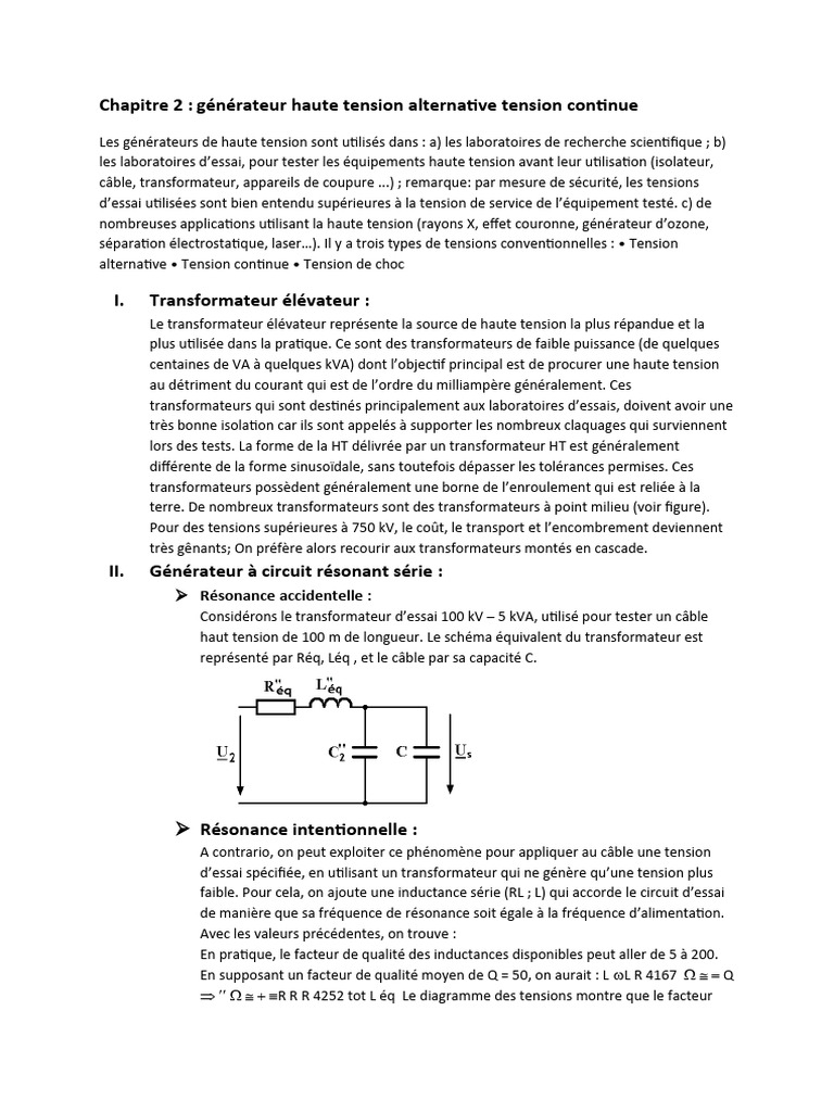 Générateurs Haute Tension Alternatifs PDF Redresseur Ingénierie — free download
