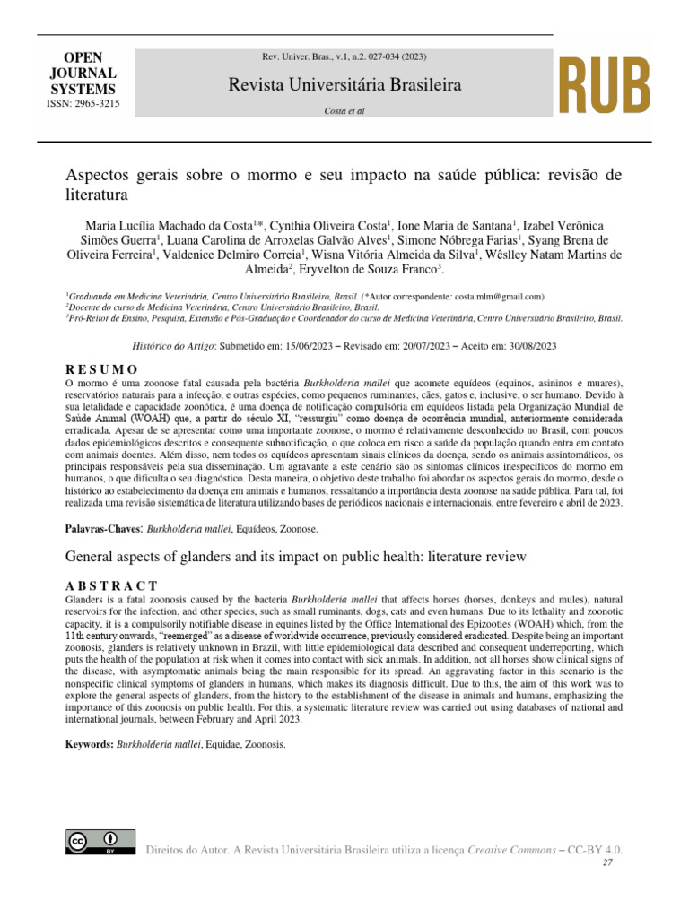 Mormo: Zoonose e Saúde Pública no Brasil | PDF | Elisa | Epidemiologia