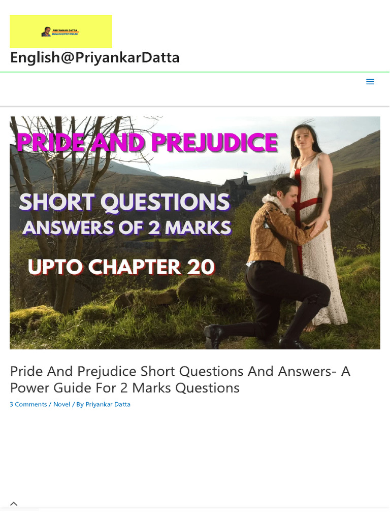 Pride and Prejudice Short Questions And.. PDF