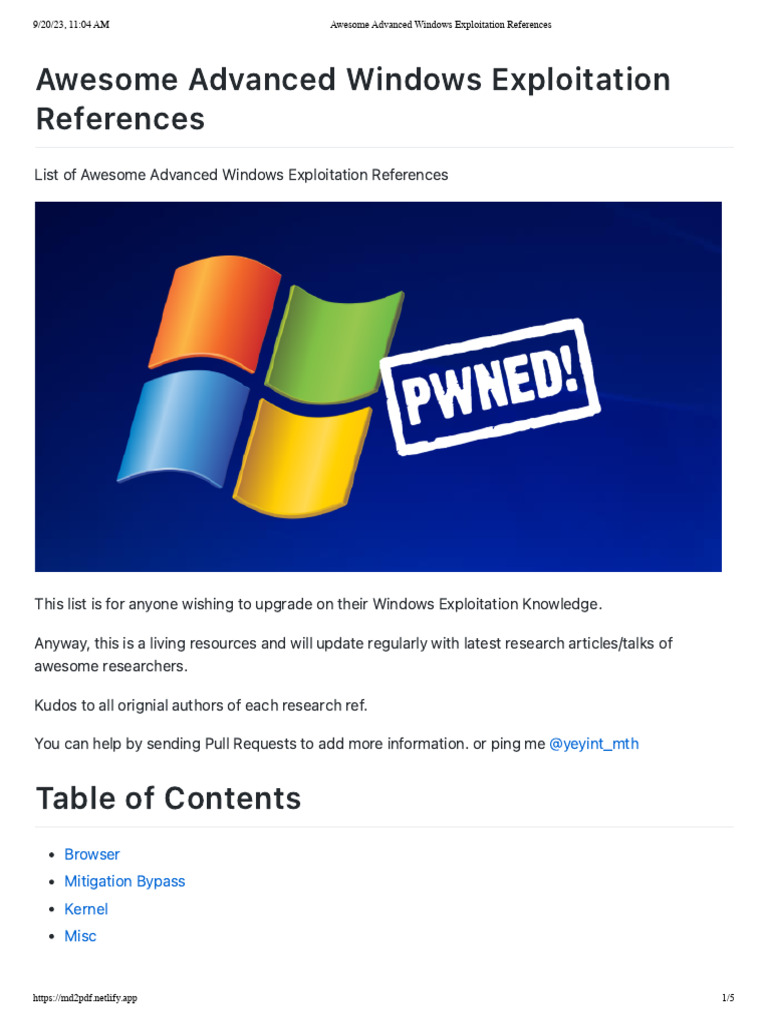 Advanced Windows Exploitation Resources | PDF | Security | Cyberwarfare