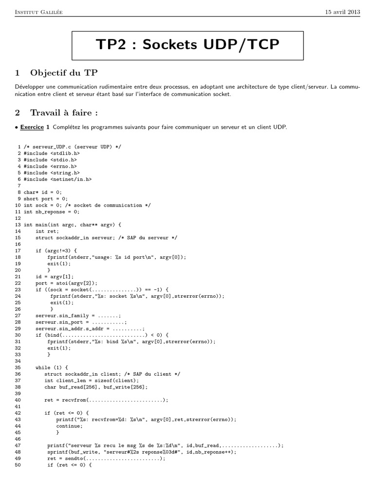 TP2: Sockets UDP/TCP | PDF