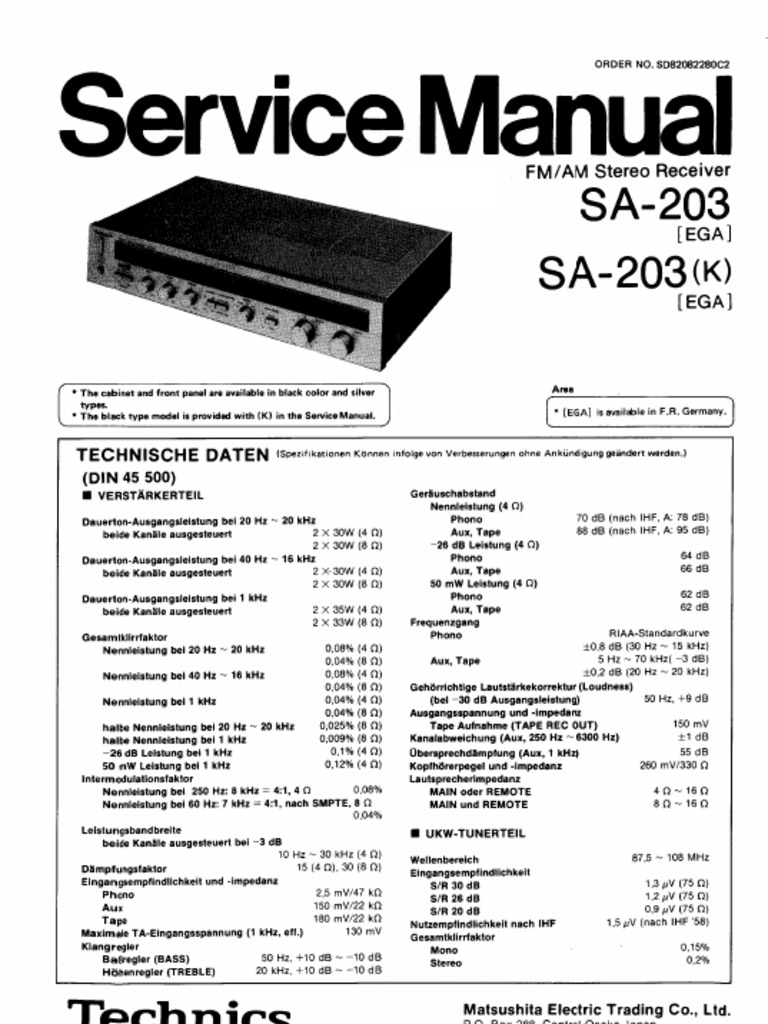 Technics Sa 203 | PDF