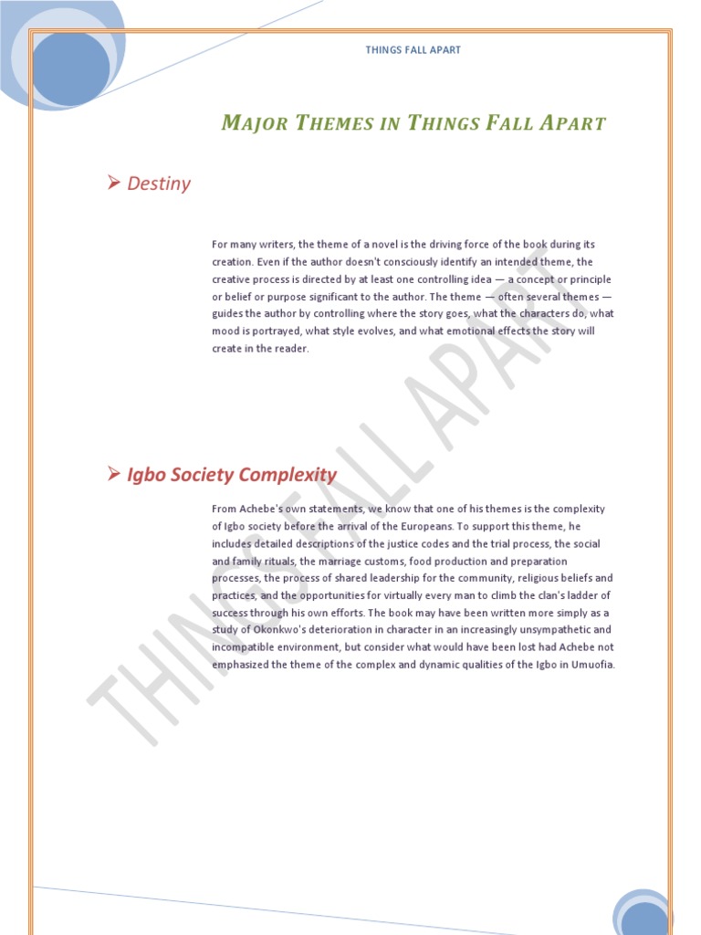 Major Themes in Things Fall Apart | PDF | Igbo People | Religion And Belief