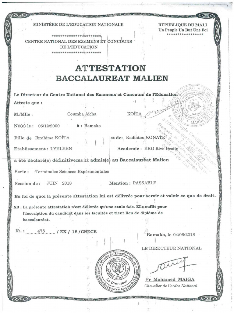 BAC Attestation | PDF