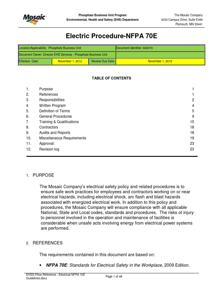 Electric Procedure Nfpa 70e PDF Electrical Wiring