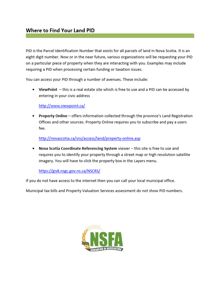 Finding Your PID in Nova Scotia | PDF