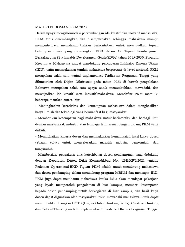 Panduan PKM 2023 untuk Mahasiswa | PDF