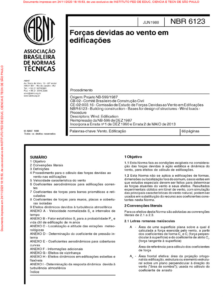 NBR 6123: Normas sobre Ventos | PDF
