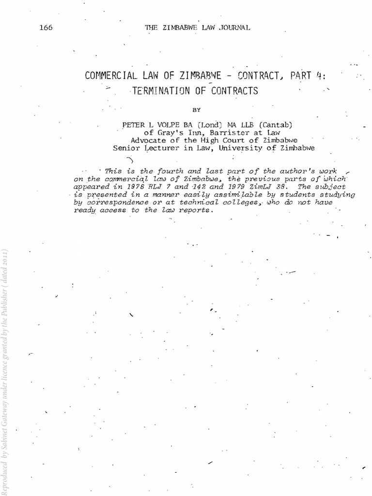 volpe-1979-commercial-law-of-zimbabwe-contract-part-4-termination-of