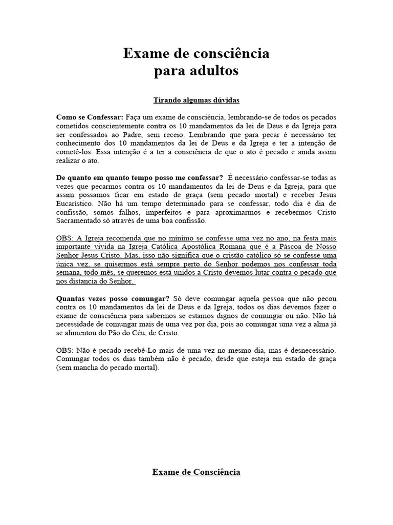 Exame de Consciência PDF Eucaristia Pecado