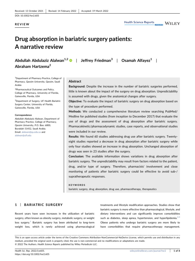 Bariatric Surgery: Drug Absorption Insights | PDF | Bariatric Surgery ...