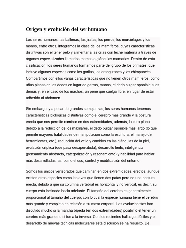 Origen y Evolución Del Ser Humano-1 | PDF | Homo | Humano
