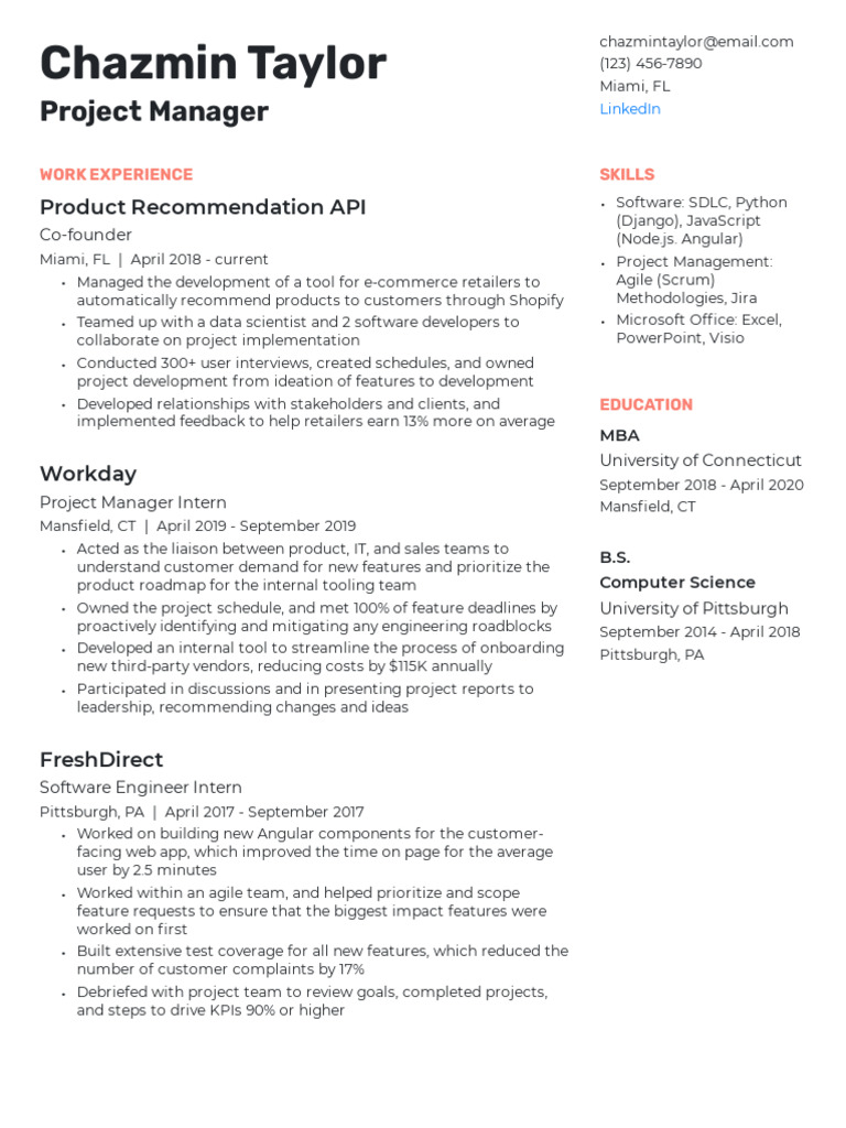 Chazmin Taylor: Project Manager Profile | PDF | Agile Software ...