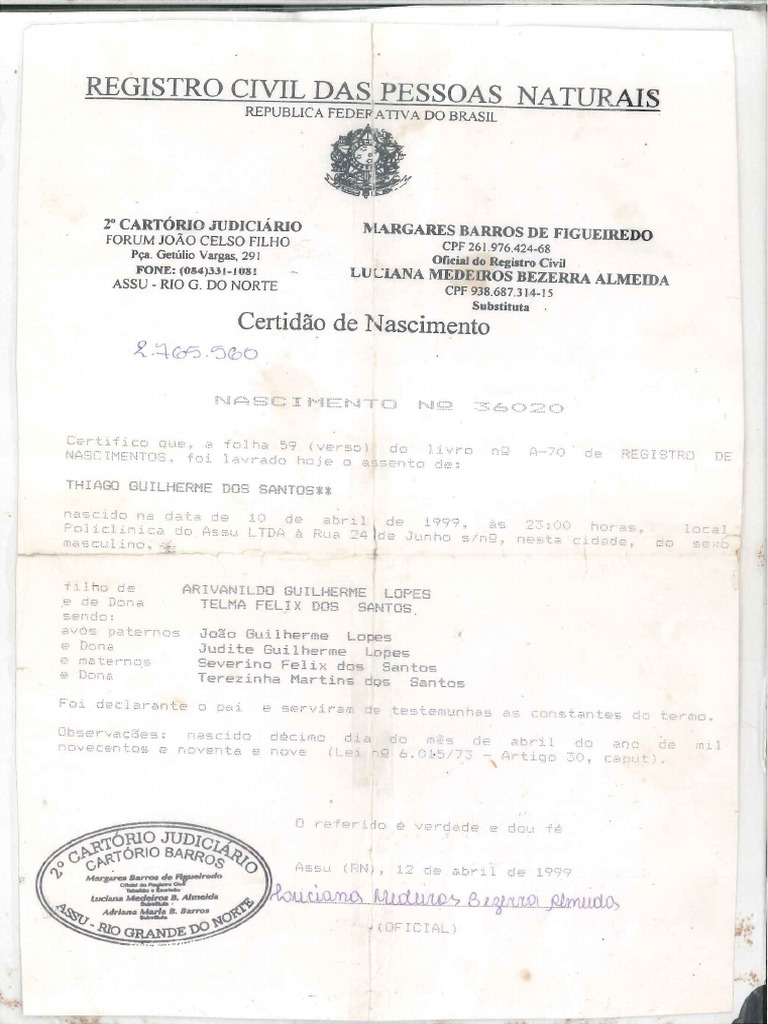 Certidão de Nascimento | PDF