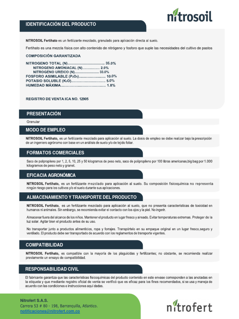 Fertilizante Nitrosoil: Composición y Uso | PDF