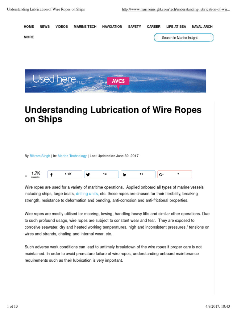 Wire Rope Lubrication on Ships | PDF | Rope | Wire