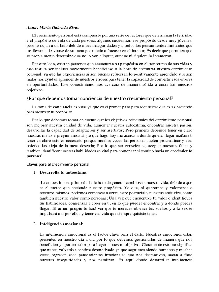 Claves para el Crecimiento Personal | PDF | Autoestima | Desarrollo ...