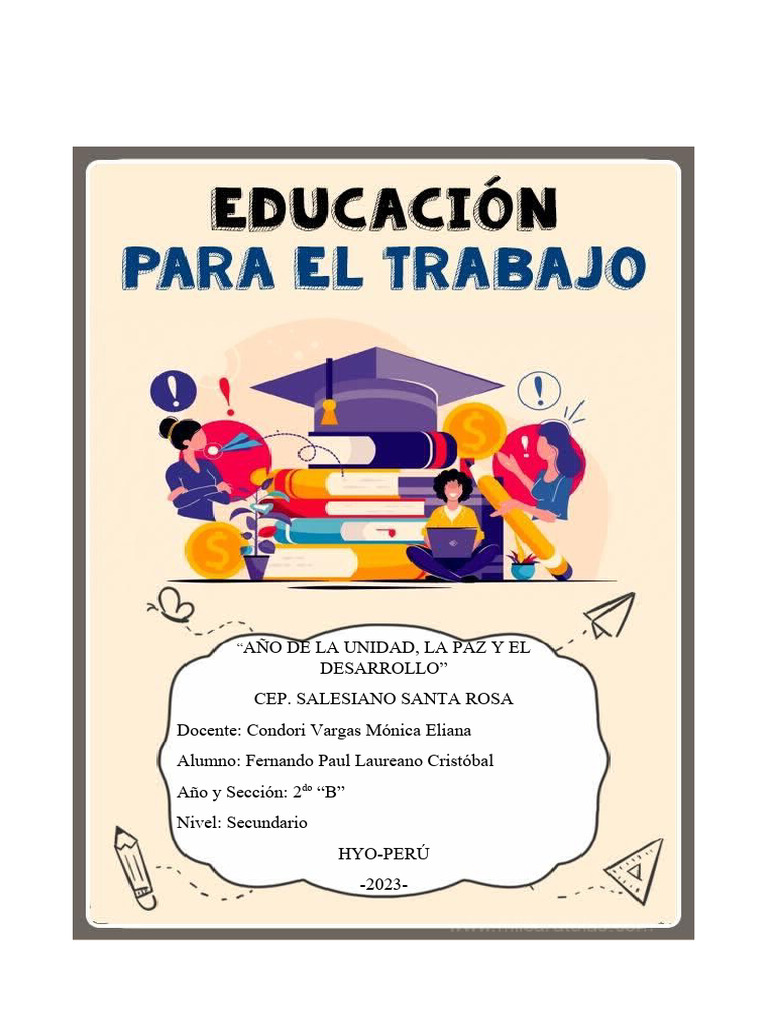 Caratula de Eduacion para El Trabajo en Word | PDF