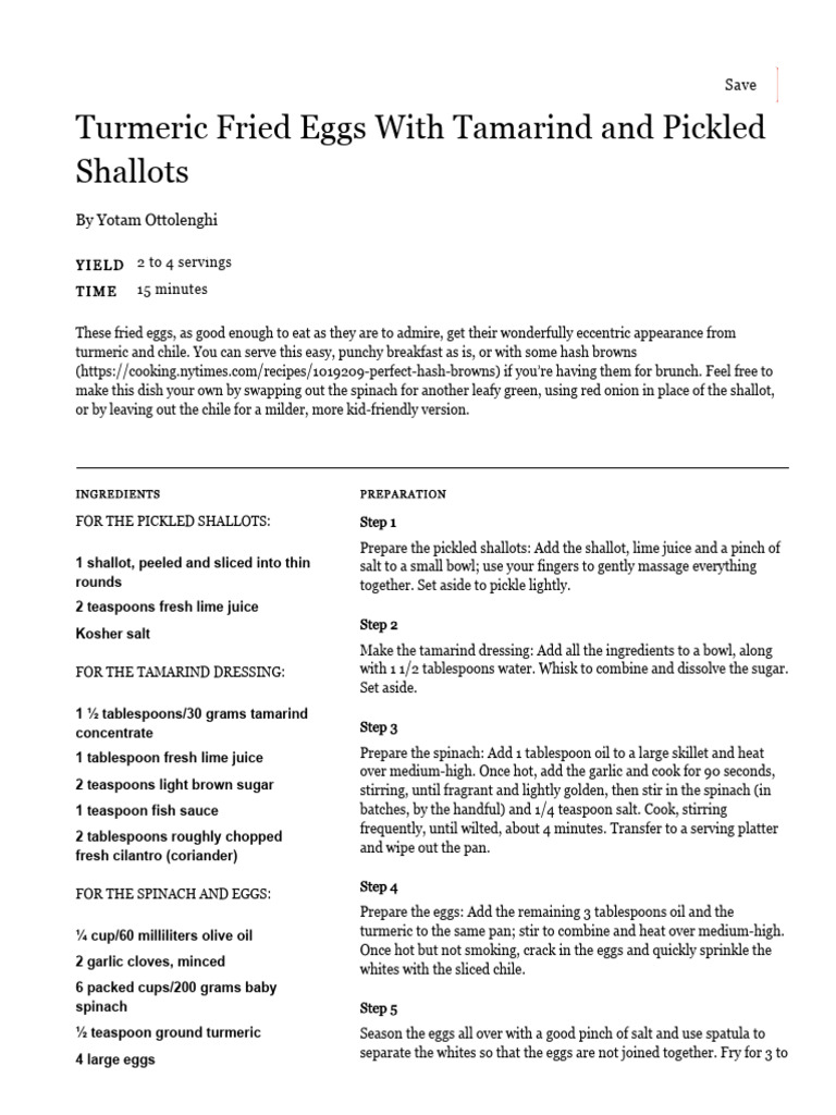 Turmeric Fried Eggs With Tamarind and Pickled Shallots Recipe NYT