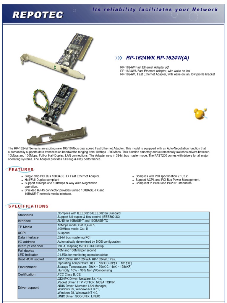 RP 1624W DT | PDF | Network Interface Controller | Local Area Network