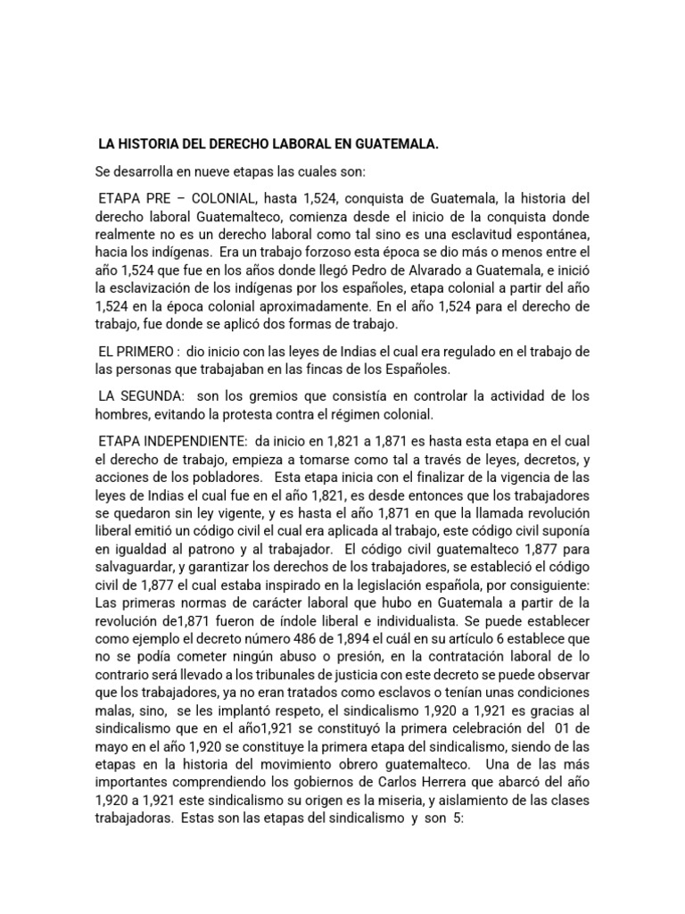 Historia del Derecho Laboral en Guatemala | PDF | Guatemala | Derecho
