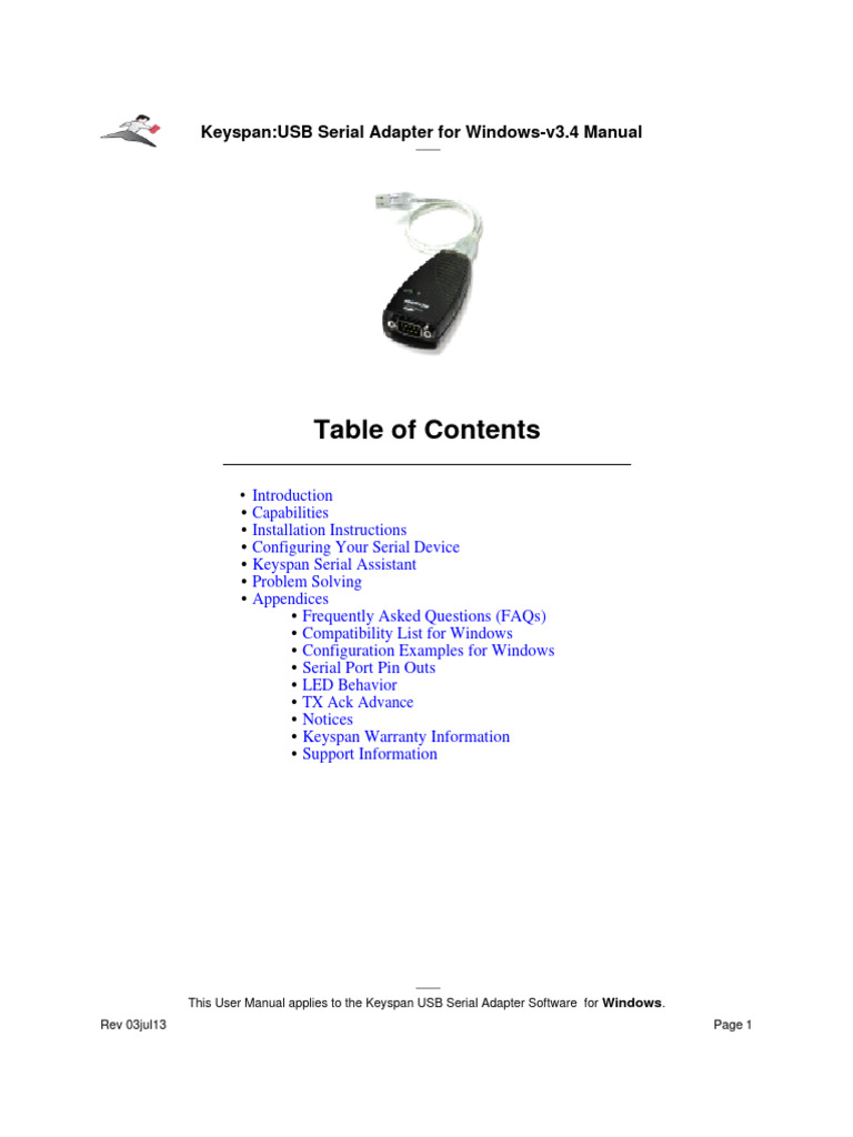 Keyspan USB Serial Adapter Manual | PDF | Usb | Personal Digital Assistant