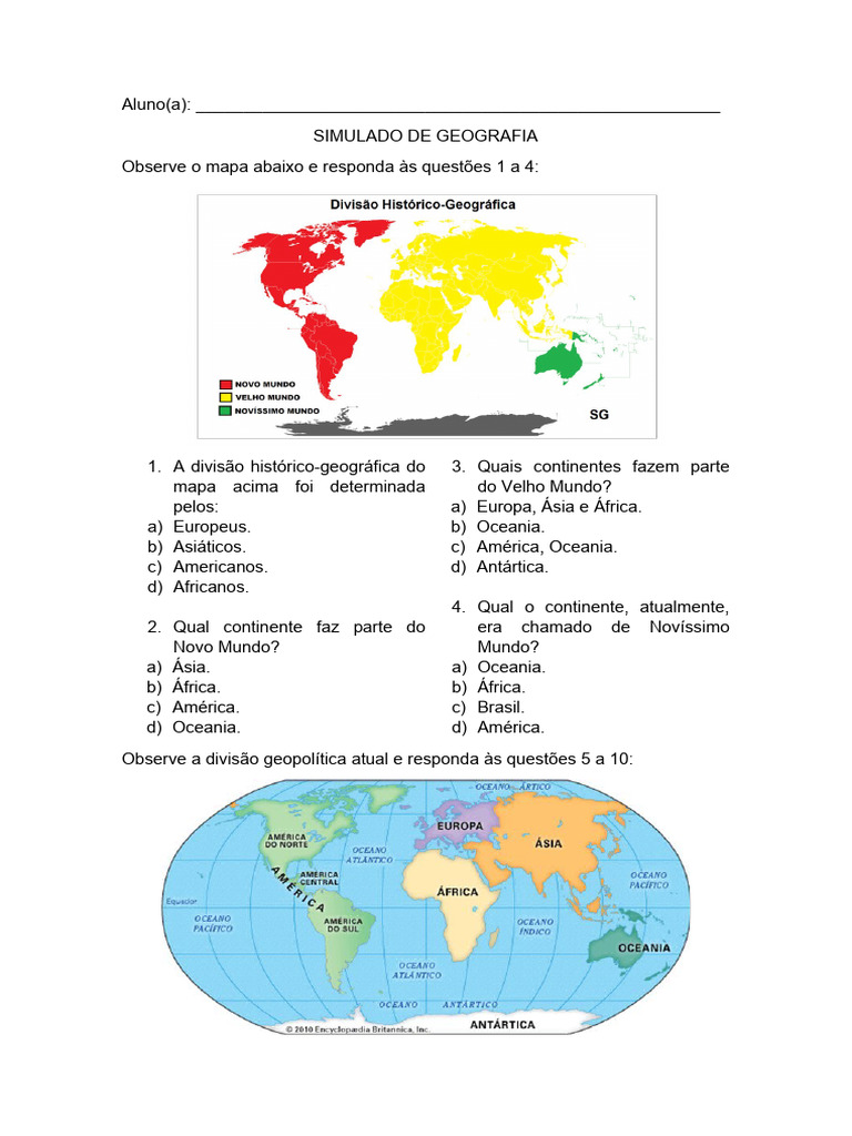 Avaliação Geografia Eja Ciclo IV | PDF | Continente | Américas