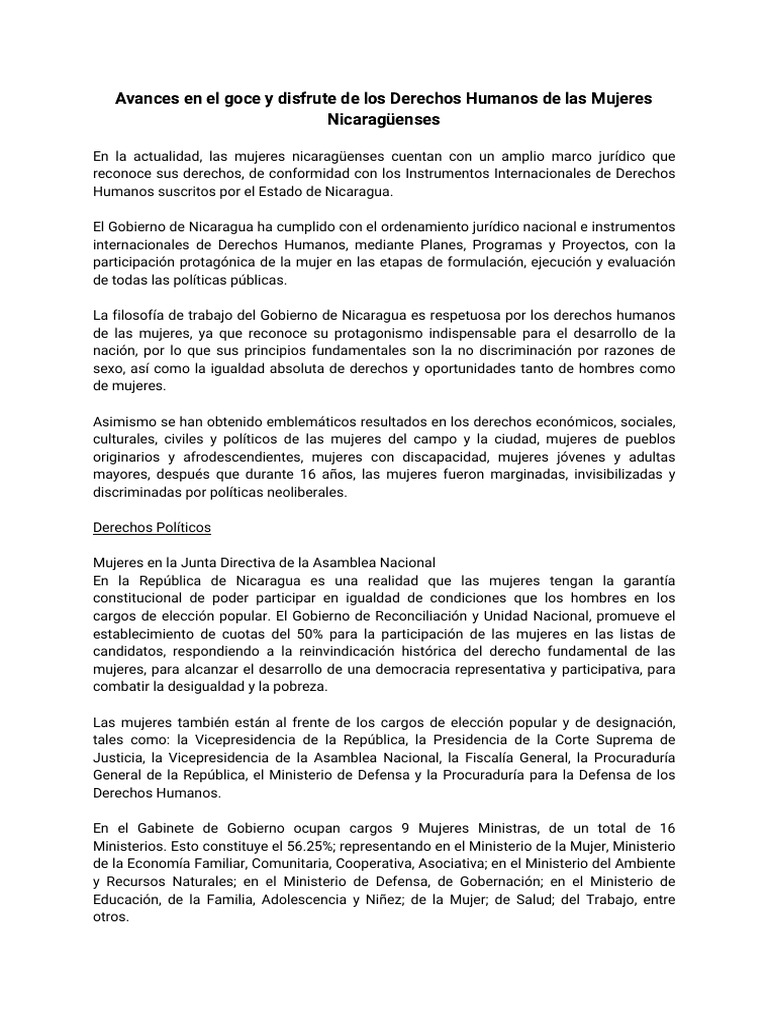 9no - Avances de Los Derechos de Las Mujeres en Nicaragua 2023 | PDF ...
