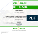 Certificado Melhores Palestras de Eventos de Nutricao Melhores Palestras de Eventos de Nutricao 1 Edicao Kaline Goncalves Crispim