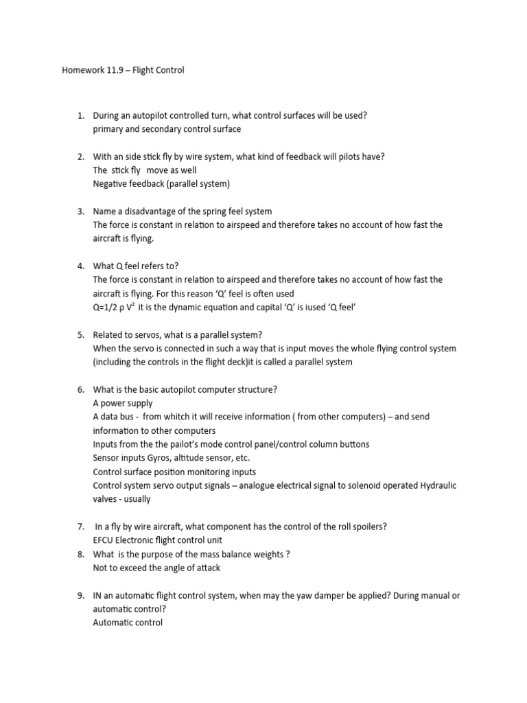 Homework 11.9 Questions PDF Aircraft Flight Control System