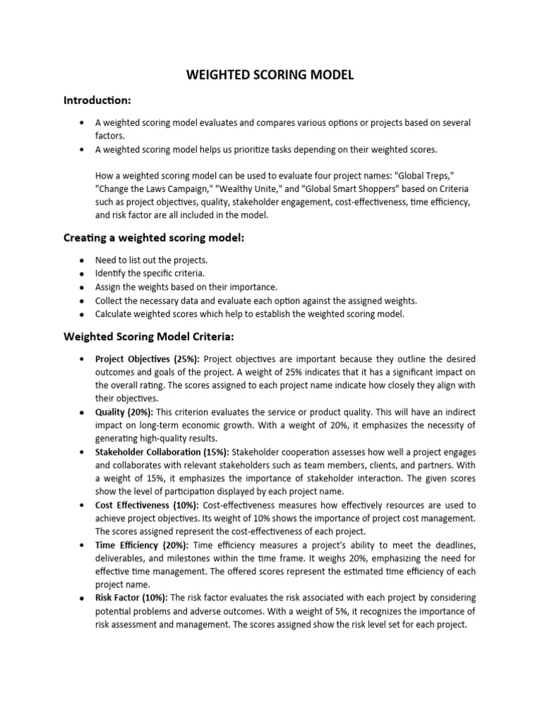 Prioritizing Projects with Weighted Scores | PDF | Risk | Cost ...