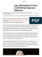 CIA Tried To Pay Off Analysts To Bury COVID Lab Leak Findings - Whistleblower