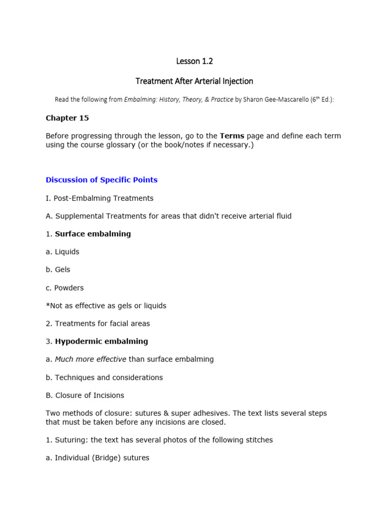 Embalming Post-Treatment Guide | PDF | Surgical Suture | Clothing
