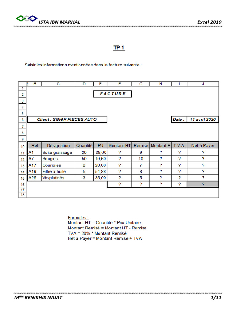 TP Excel 2019 - ISTA IBN MARHAL | PDF