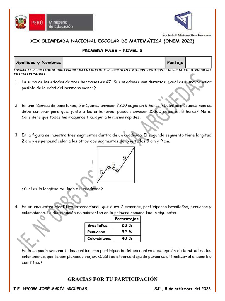 Xix Olimpiada Nacional Escolar de MatemáticaFaseIe0086 PDF
