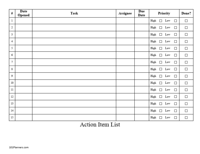 Action Item List Template | PDF