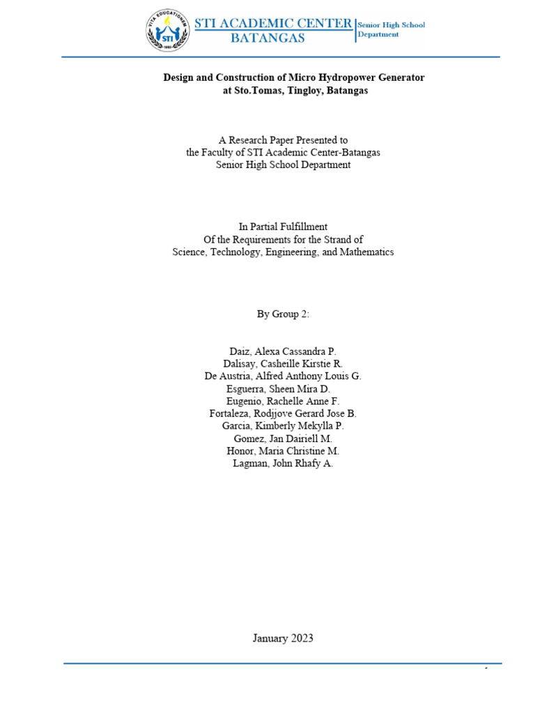 Design And Construction Of Micro Hydropower Generator At Sto Tomas