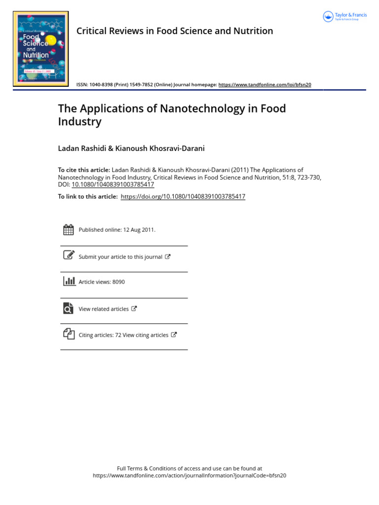The Applications of Nanotechnology in Food Industry | PDF ...